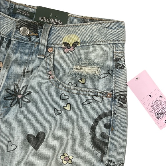 Wild Fable Womens High-Rise Wide Leg Bermuda Doodle Print Jean Shorts - Picture 6 of 10
